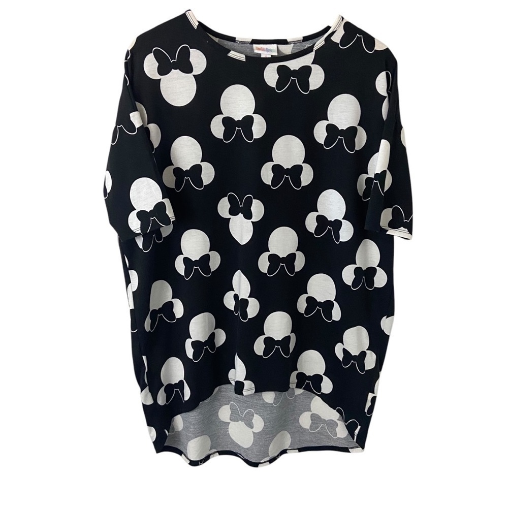 LuLaRoe Irma Disney Minnie Mouse Top Novelty Print Black White Sz S
